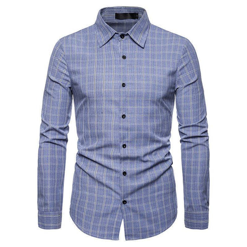 Men's Business Plaid Casual Long-sleeved Shirt