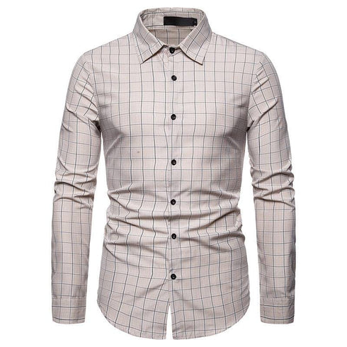 Men's Business Plaid Casual Long-sleeved Shirt