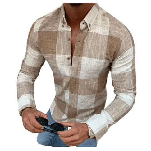 Men's Shirt Lapel Button Long Sleeve EsaModa