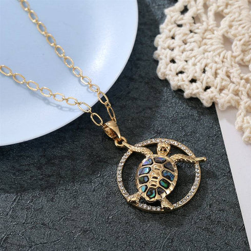 Replica Mother-Of-Pearl Necklace Diamond-Studded Turtle