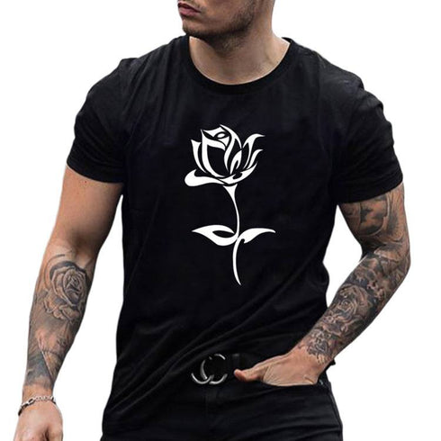 Men's Fashion Brand Rose Print T Shirt