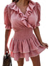 Lace V-Neck Ruffled Short-Sleeved Cotton Dress