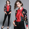 Women's Shirt Printed Slim Long Sleeved Versatile Lapel