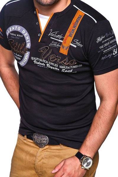 Men's Fashion Short Sleeve Letter Printed Polo Shirt