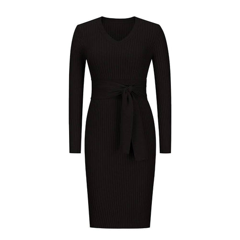 Women's Long Sleeve V-Neck Slim Dress
