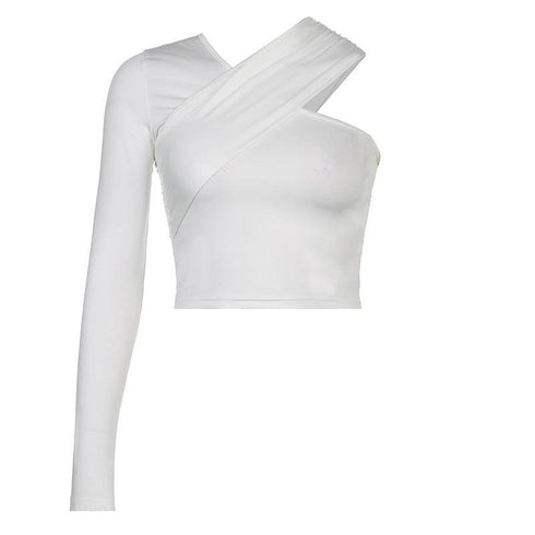 One-shoulder Solid Color Off-the-shoulder V-neck Top
