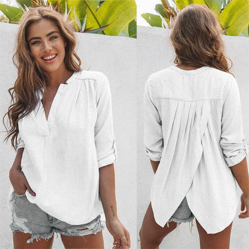 Women's V-neck Long Sleeve Solid Color