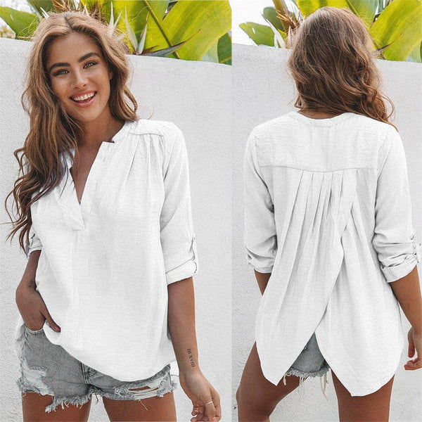 Women's V-neck Long Sleeve Solid Color