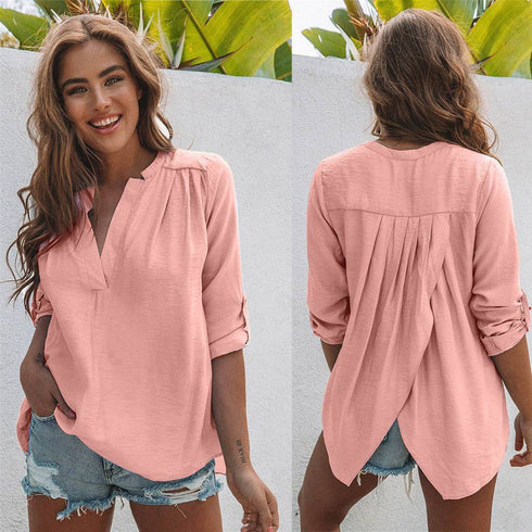 Women's V-neck Long Sleeve Solid Color