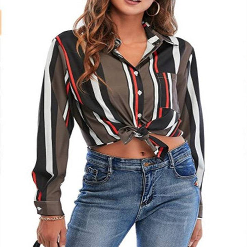 Women's Shirt Striped Print Single Breasted