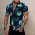 Men's Summer Slim Fashion Stretch 3D Printing Lapel Short Sleeves
