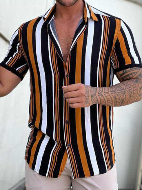 Men's Striped Casual Loose Short Sleeve Street Top