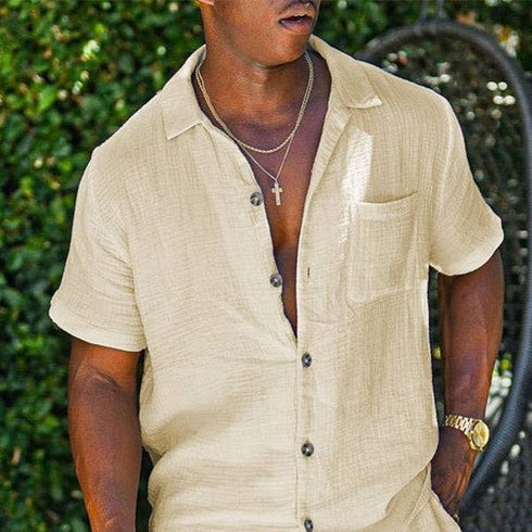 Men's Cotton Linen Short Sleeve Loose Solid Color