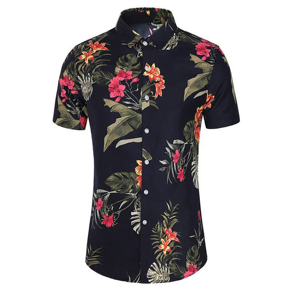 Men's Ethnic Style Floral Casual Men's Short Shirt