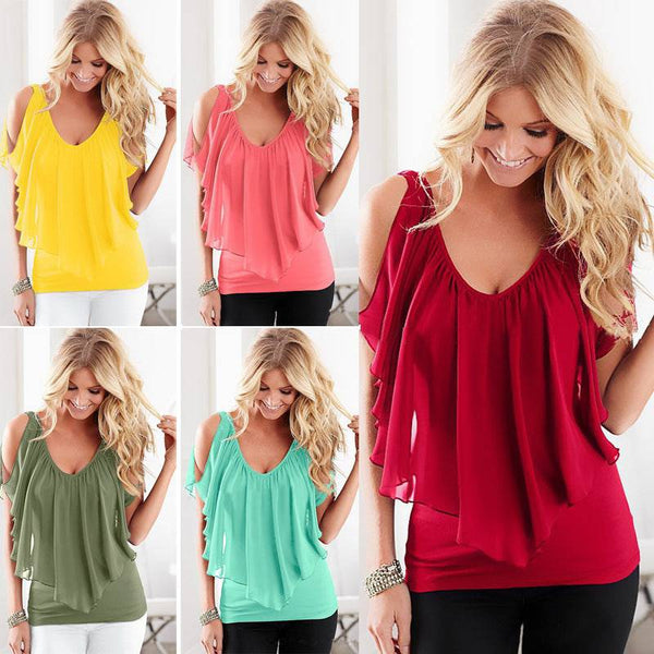Chiffon Bat Sleeve Stitching T-Shirt Top