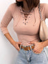 Solid Color Long Sleeve V-neck Slim Knit