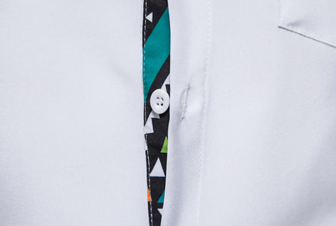 Men's Print Stitching Design Short Sleeve Button Shirt