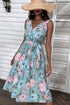 Floral Tie-Waist Sleeveless Pleated Midi Dress