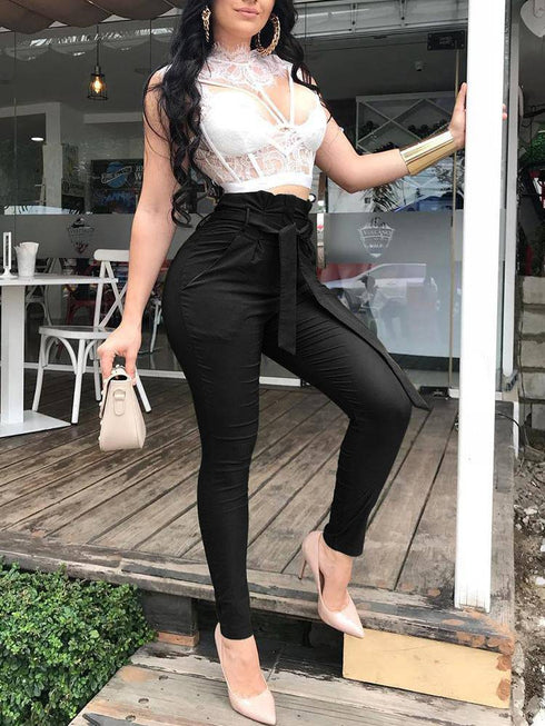 Women Casual Waist Lace-Up Lounge Pants
