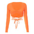 Bright Orange Casual Round Neckline Umbilical Tie Long Sleeves Top