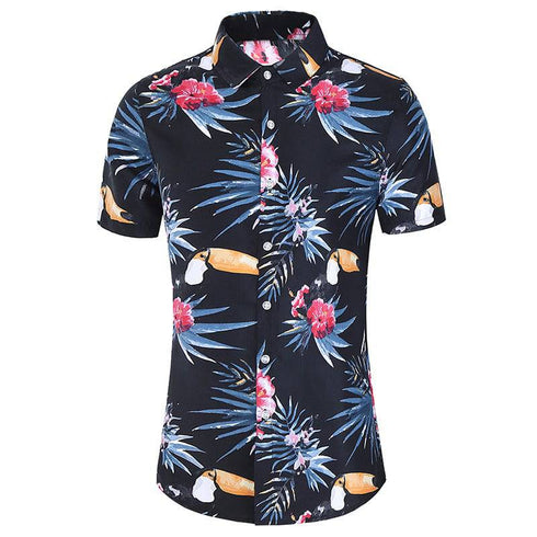Men's Ethnic Style Floral Casual Men's Short Shirt