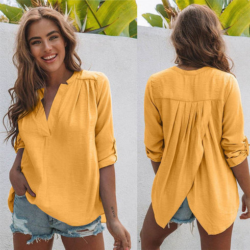 Women's V-neck Long Sleeve Solid Color