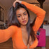 Bright Orange Casual Round Neckline Umbilical Tie Long Sleeves Top