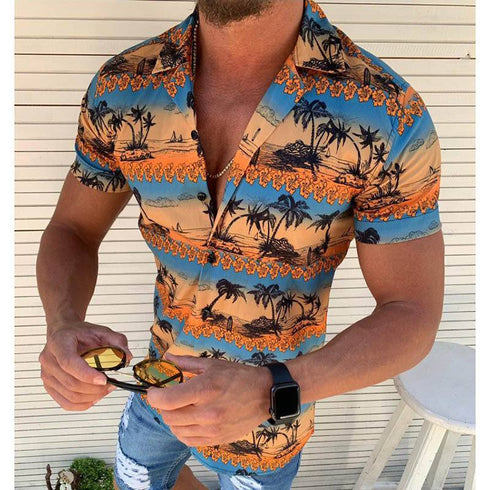Short Sleeve Shirt Beach Casual Print Lapel Shirt