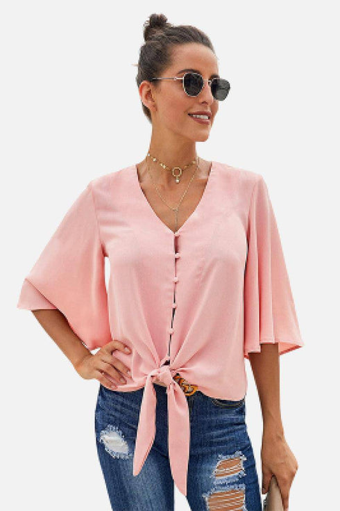 Button Tie Top - EsaModa