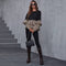 Women's Round Neck Women's Top Black Panel Leopard Print Long Sleeve
