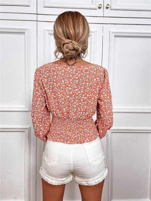 Long Sleeve V Neck Floral Top