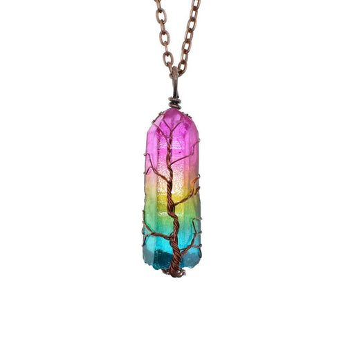 Stone Crystal Pillar Tree Of Life Pendant necklace