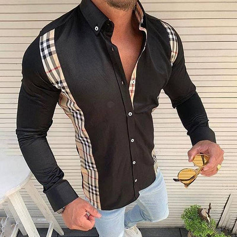 Men's Summer Casual Slim Fashion Long-sleeved Printed Plaid Shirt