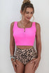 Half Snap Square Neck Tankini Set