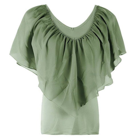 Chiffon Bat Sleeve Stitching T-Shirt Top