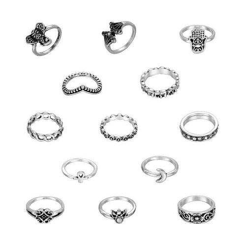 Fashion Retro Rings Geometric Hollow Flower Moon