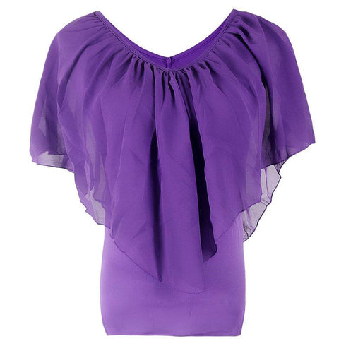 Chiffon Bat Sleeve Stitching T-Shirt Top