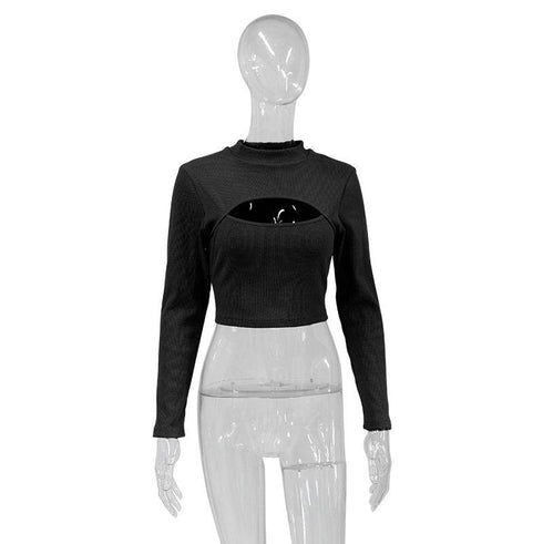 Hollow Thin Solid Color Knitted Top