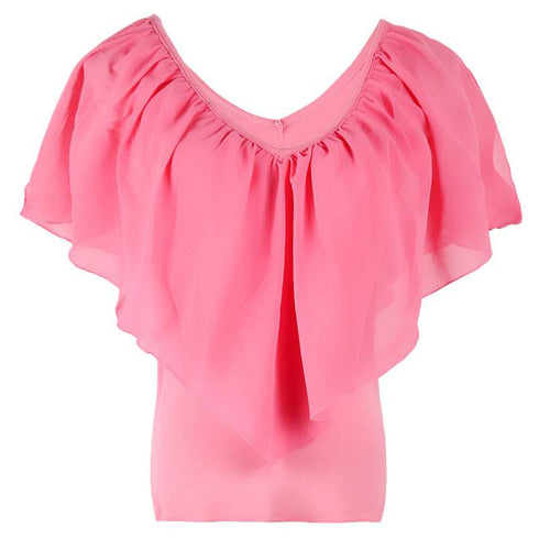 Chiffon Bat Sleeve Stitching T-Shirt Top