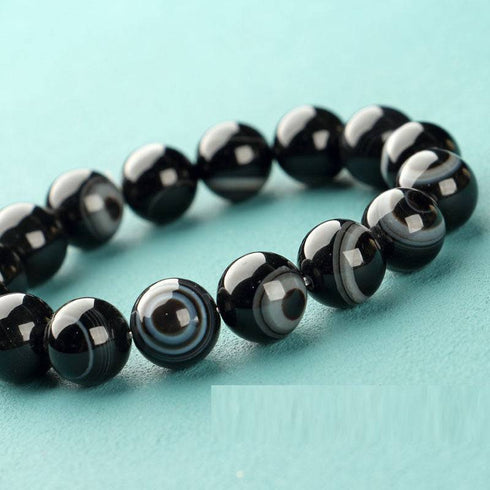 Black And White Silk Wrapped Agate Eye Bracelet