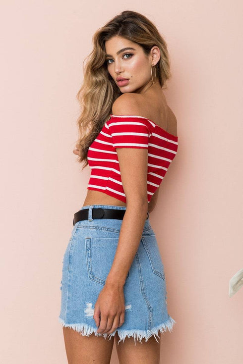 Women's Short Sleeved Striped Shoulder Pits Fashion Top