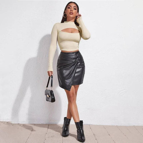 Hollow Thin Solid Color Knitted Top