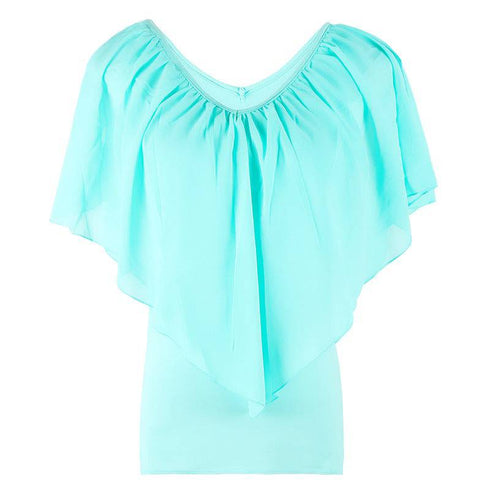 Chiffon Bat Sleeve Stitching T-Shirt Top