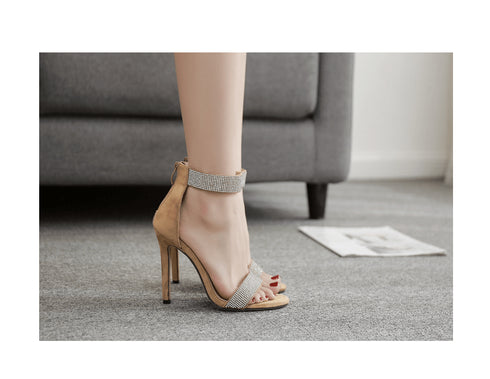 women's shoes sandals new fish mouth shiny rhinestone word with high heels