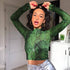 Women's Long Sleeve Round Neck Short Snake Printed Top