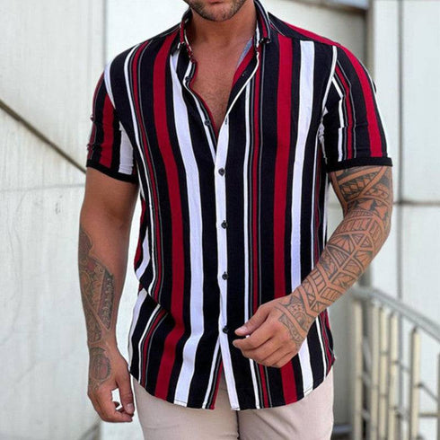 Men's Striped Casual Loose Short Sleeve Street Top