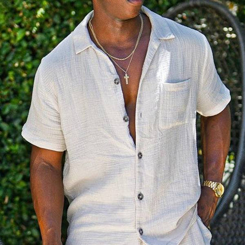 Men's Cotton Linen Short Sleeve Loose Solid Color