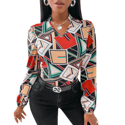Women's Early Spring Temperament Commuter Red Chiffon Top