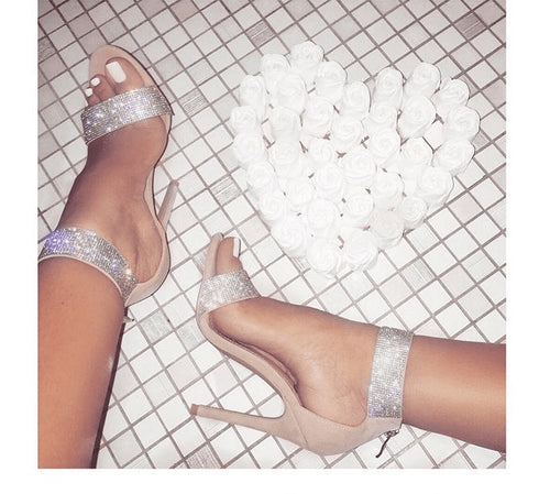 women's shoes sandals new fish mouth shiny rhinestone word with high heels