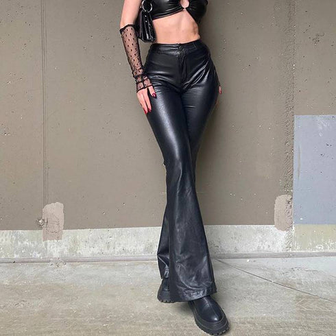 Women's PU Leather High Waist Stretch Fashion Trousers Leggings